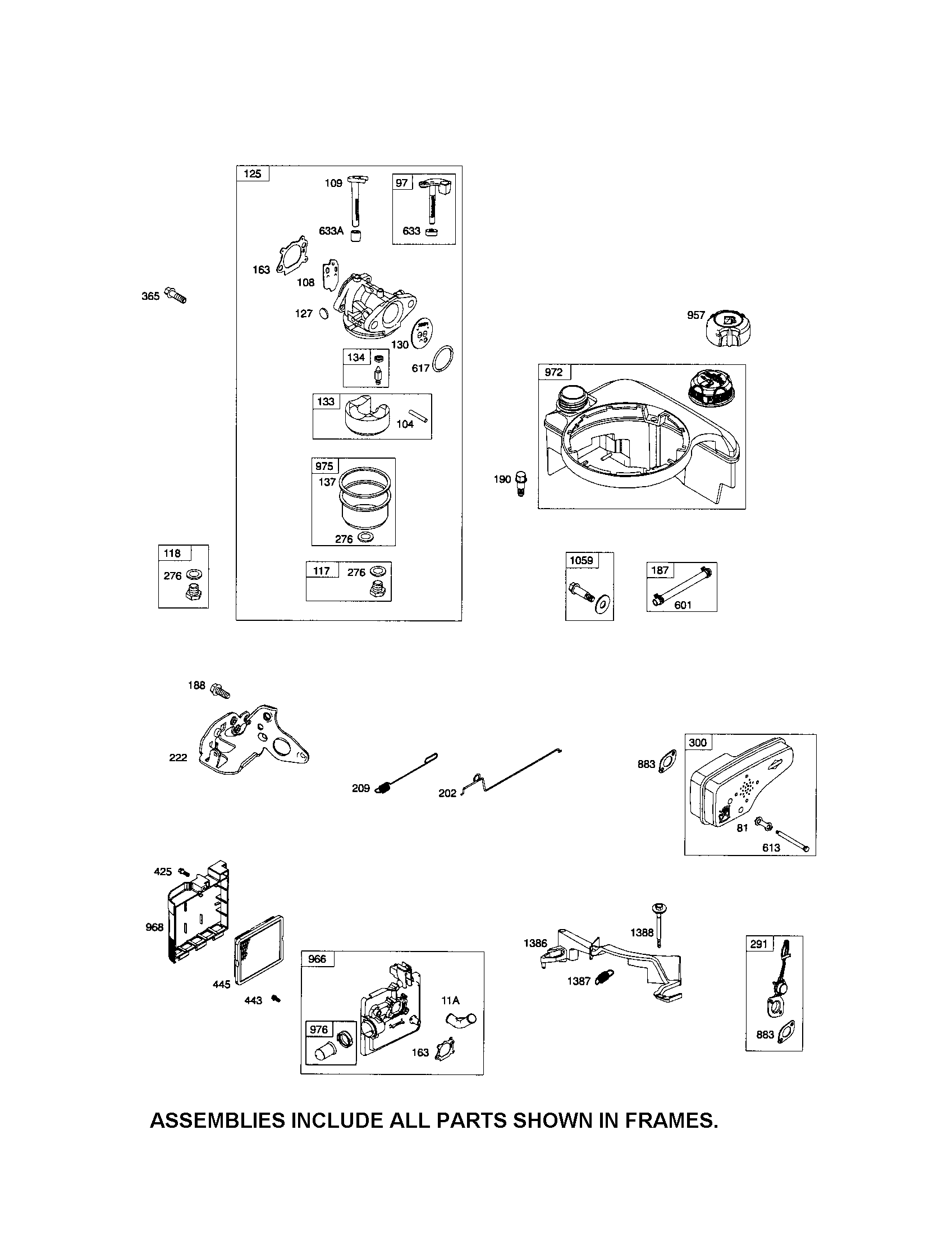 Carburetor/fuel tank/muffler