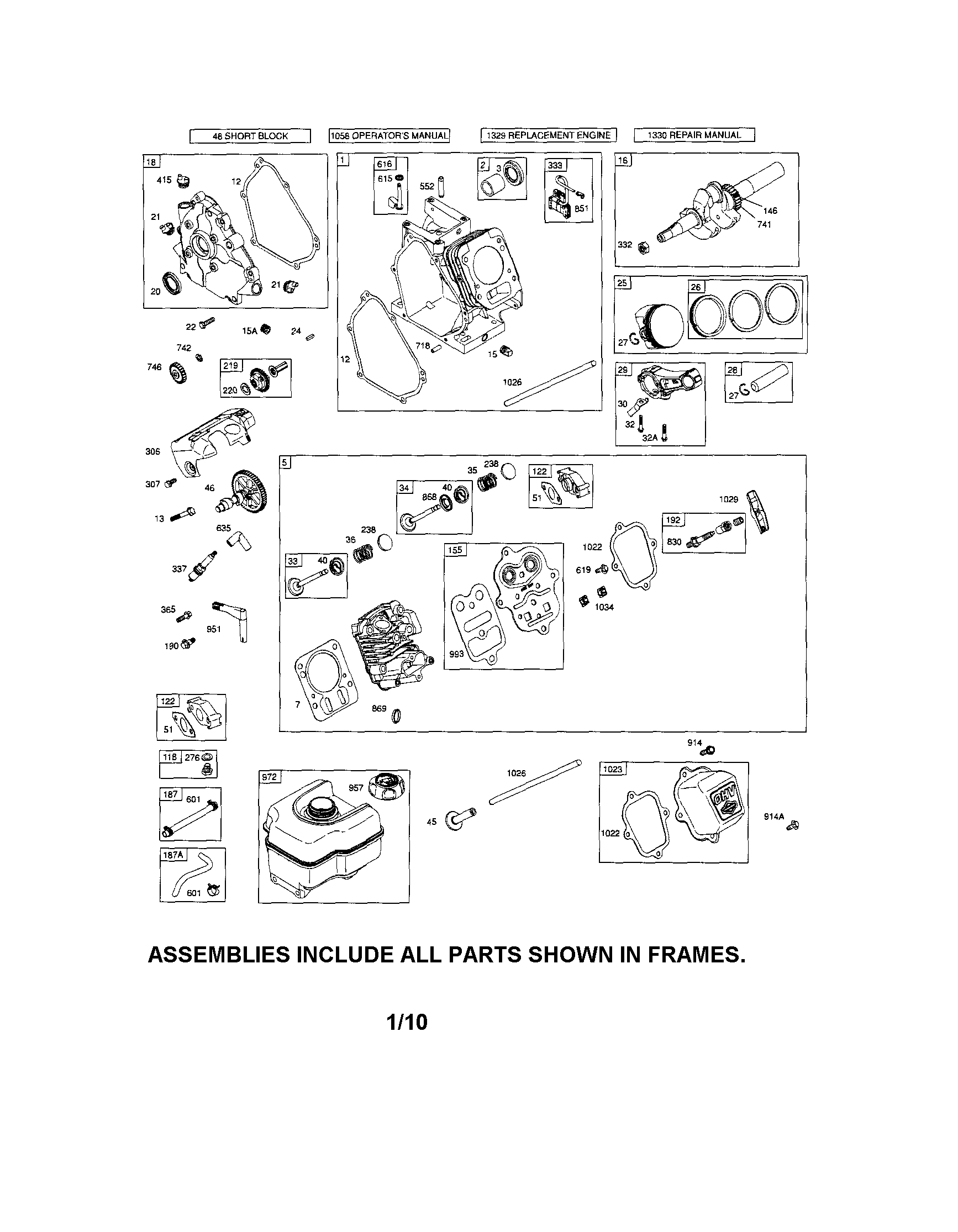 Cylinder/crankshaft/fuel tank