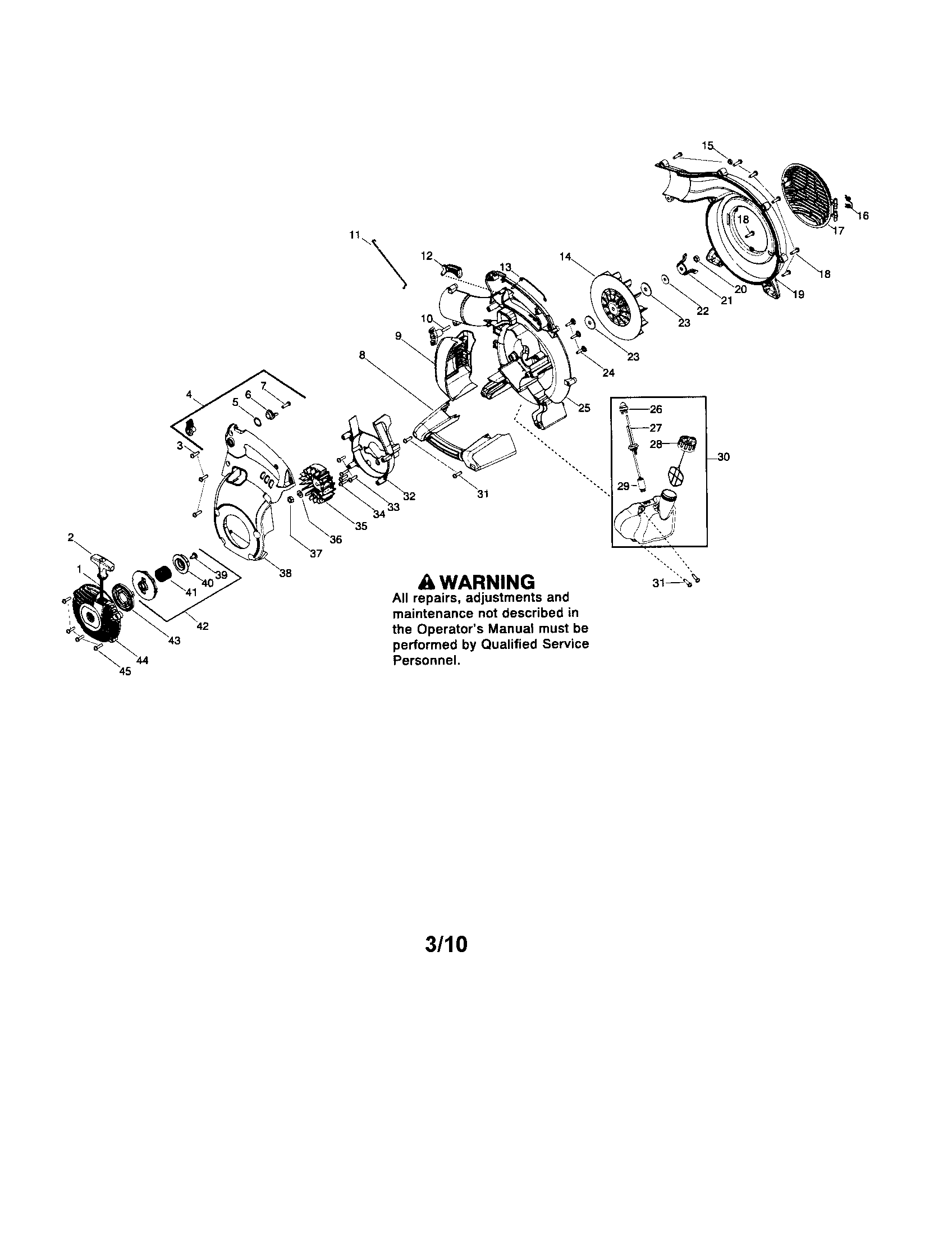 Scroll/impeller/fuel tank/handle
