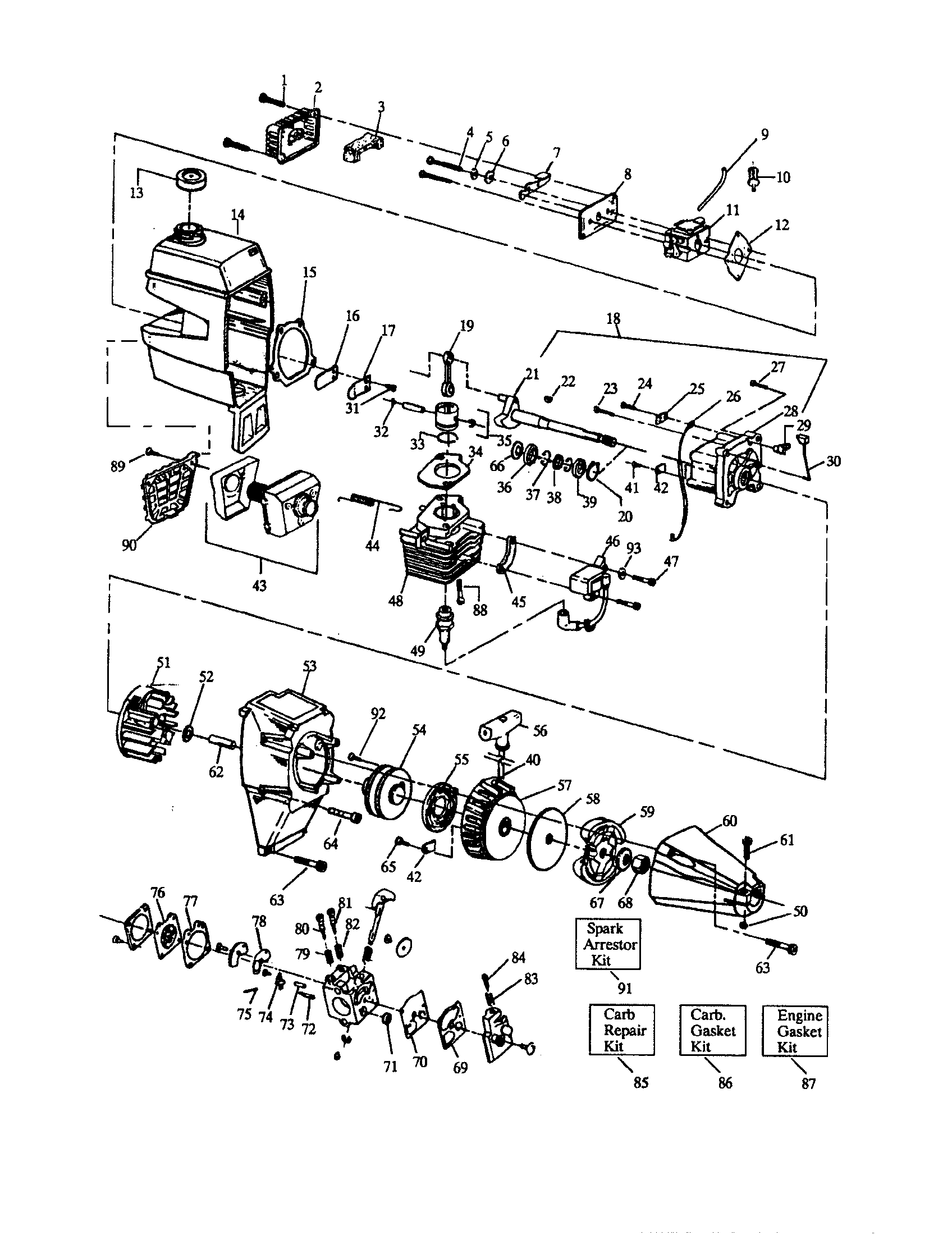 Cylinder/crankshaft/muffler