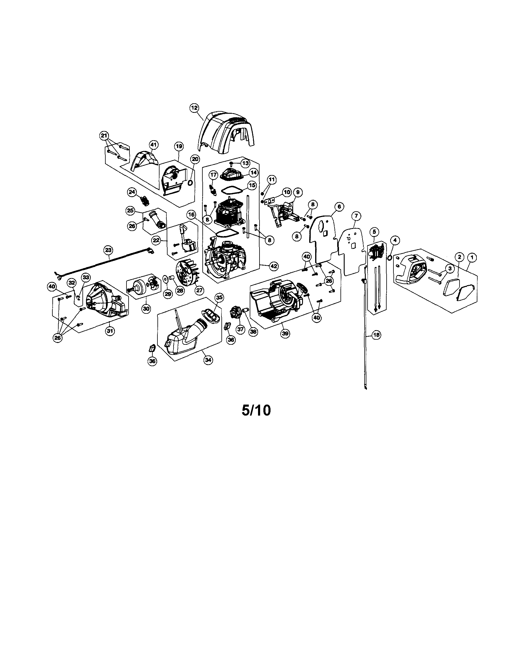 Short block/fuel tank/muffler