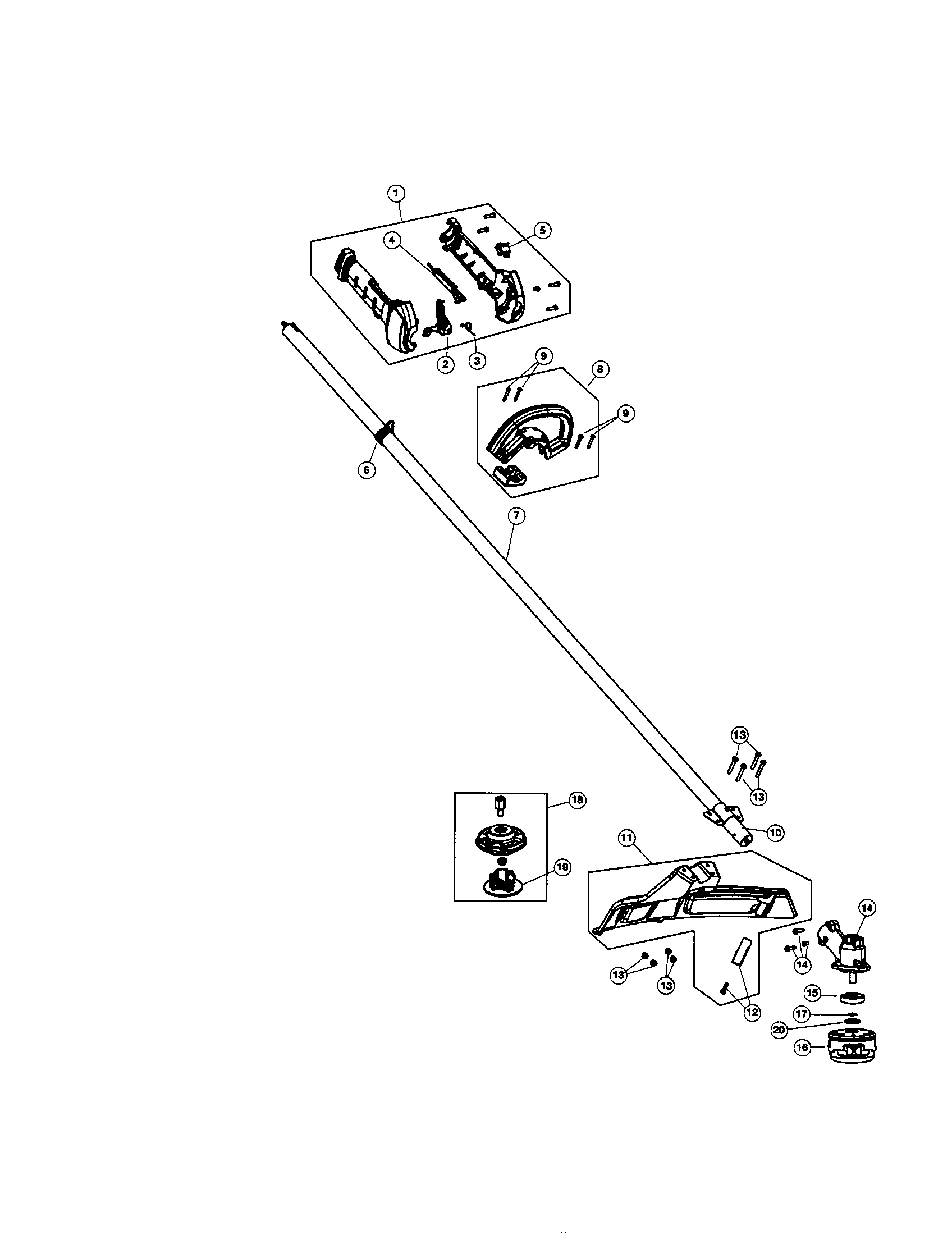 Drive shaft/handle/shield