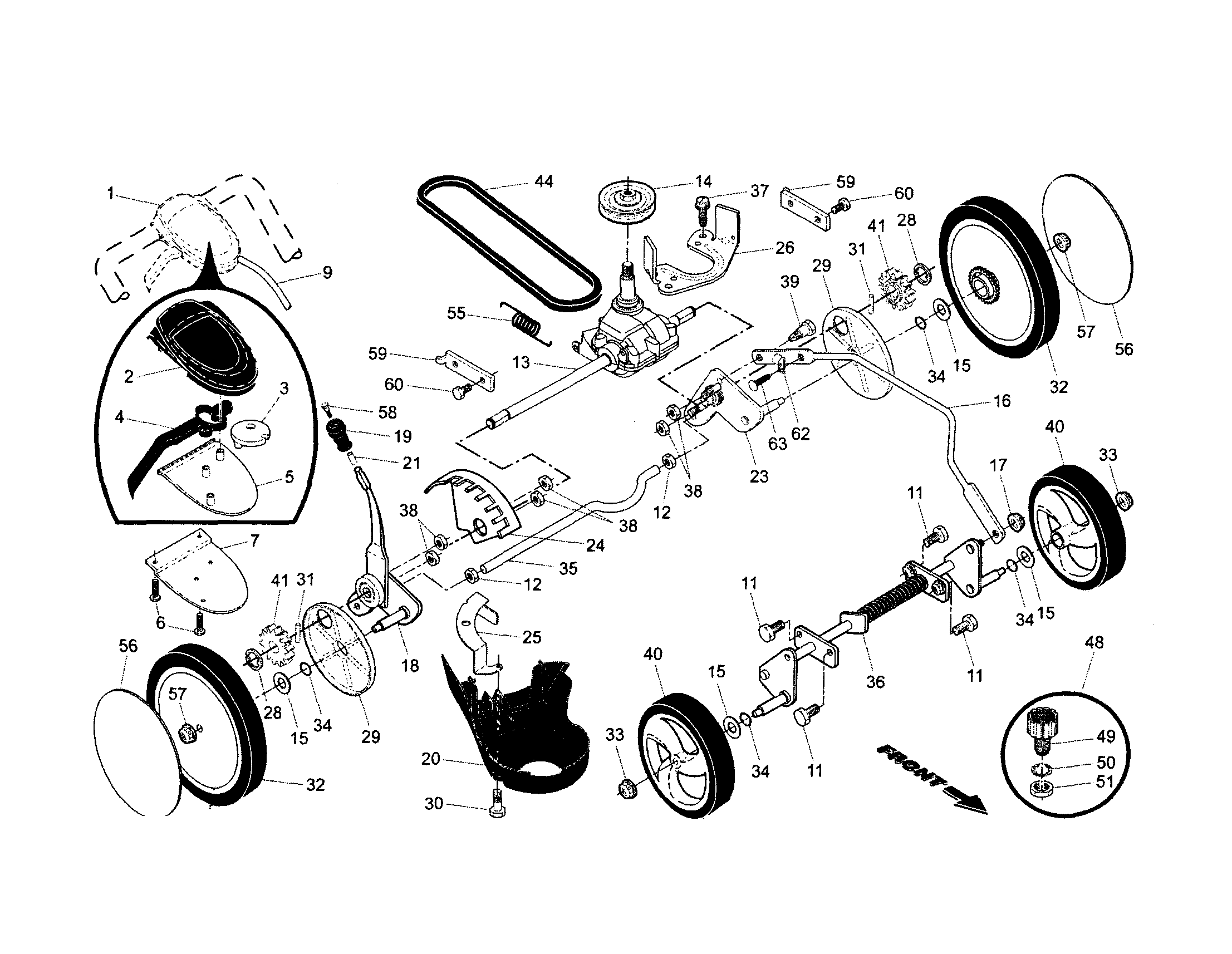 Drive control/gear case/wheels
