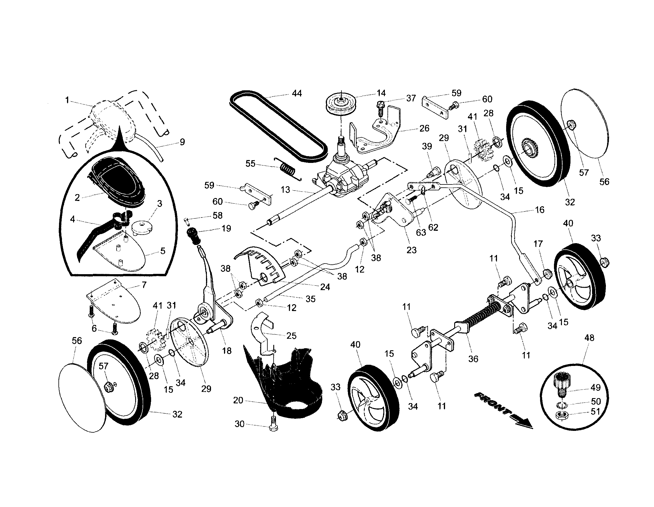Drive control/gear case/wheels