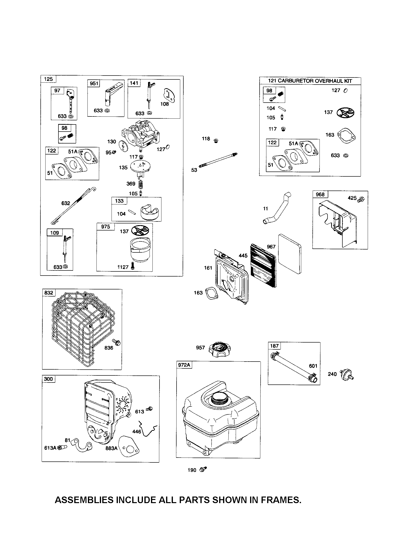 Carburetor/fuel tank/muffler