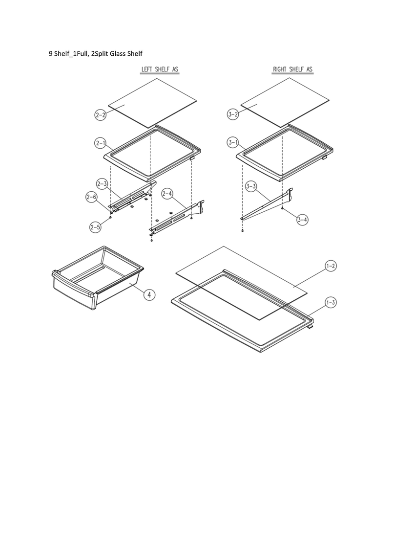 Glass shelf - full, split