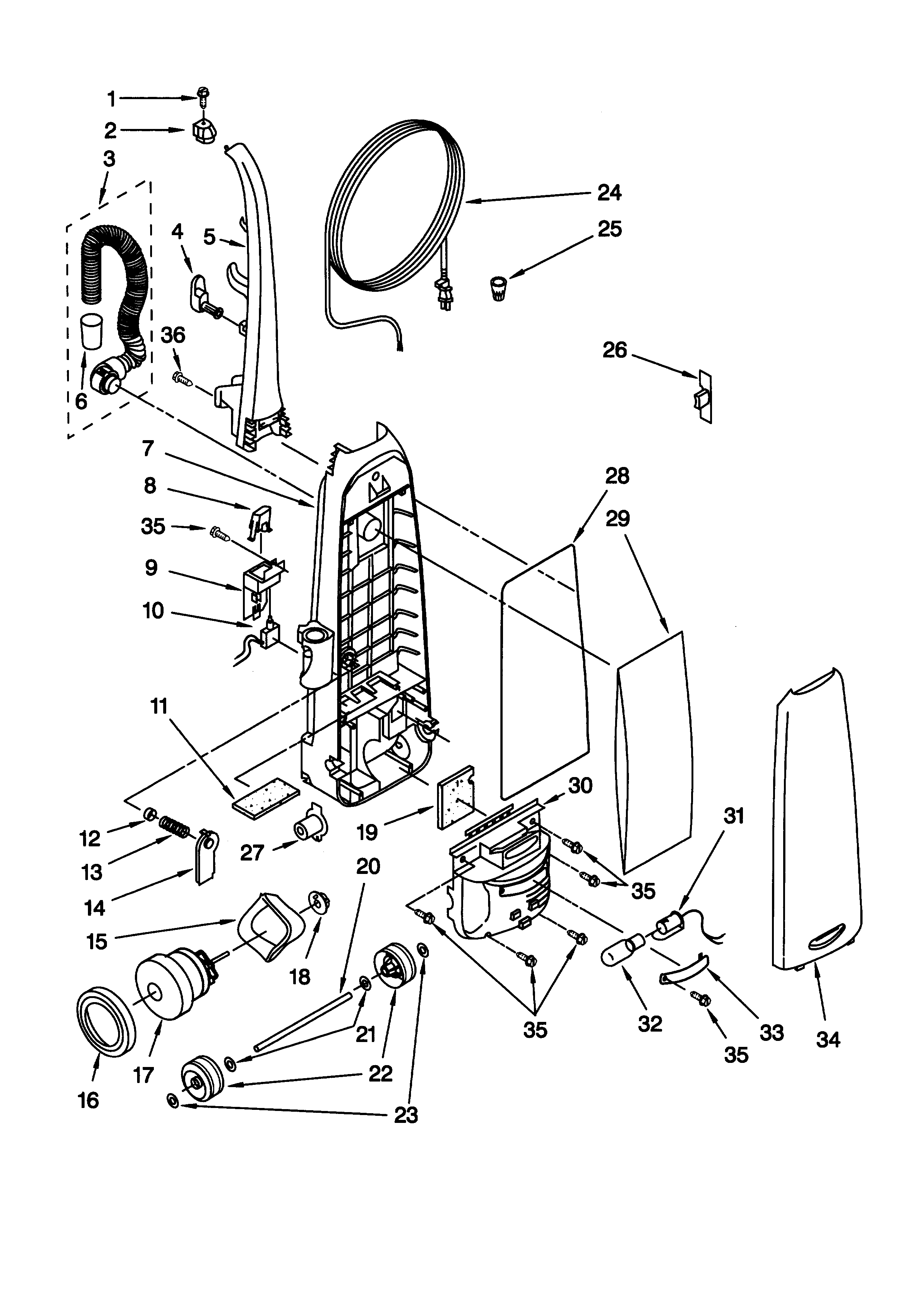 Dust compartment and motor