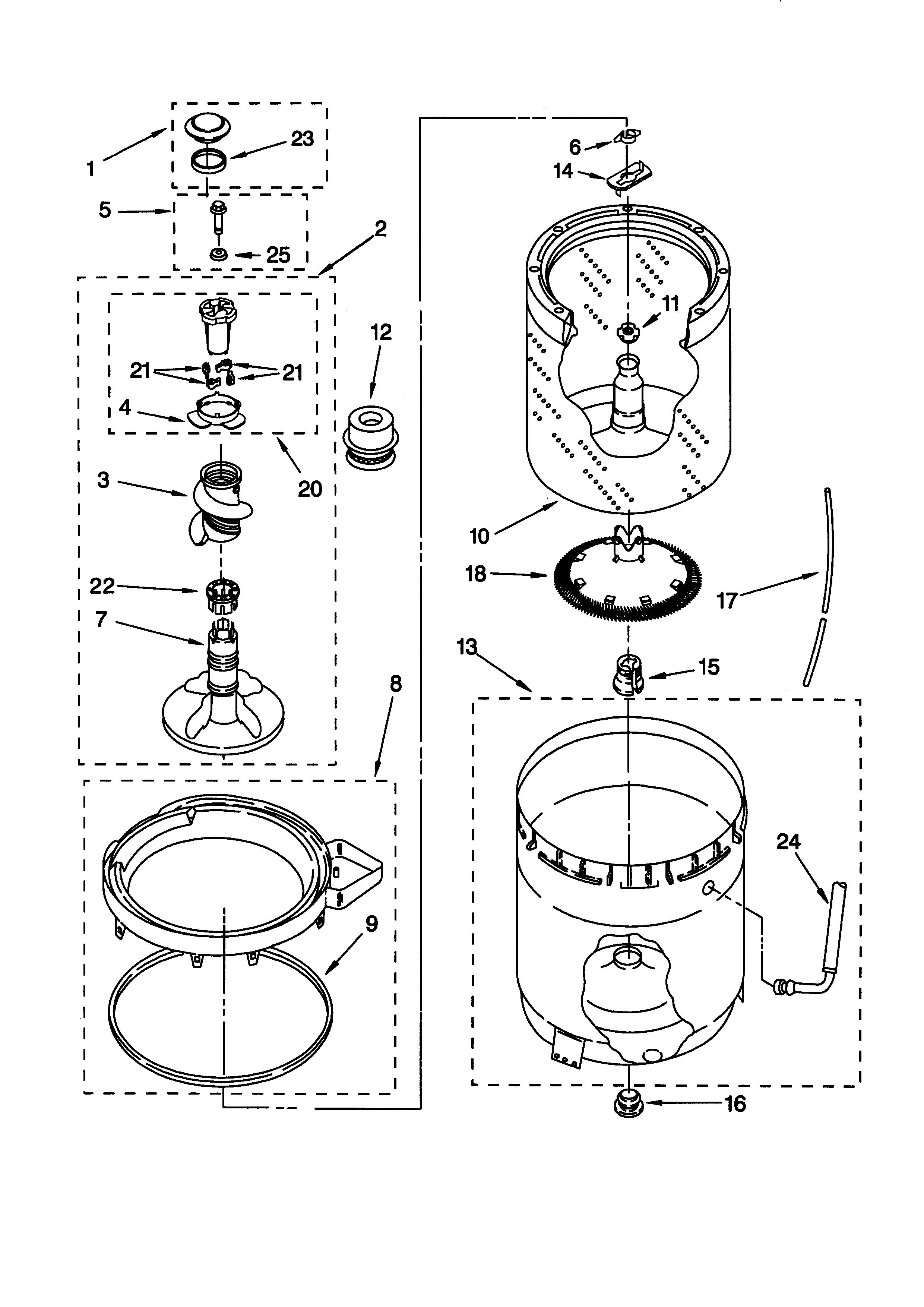Agitator, basket, and tub