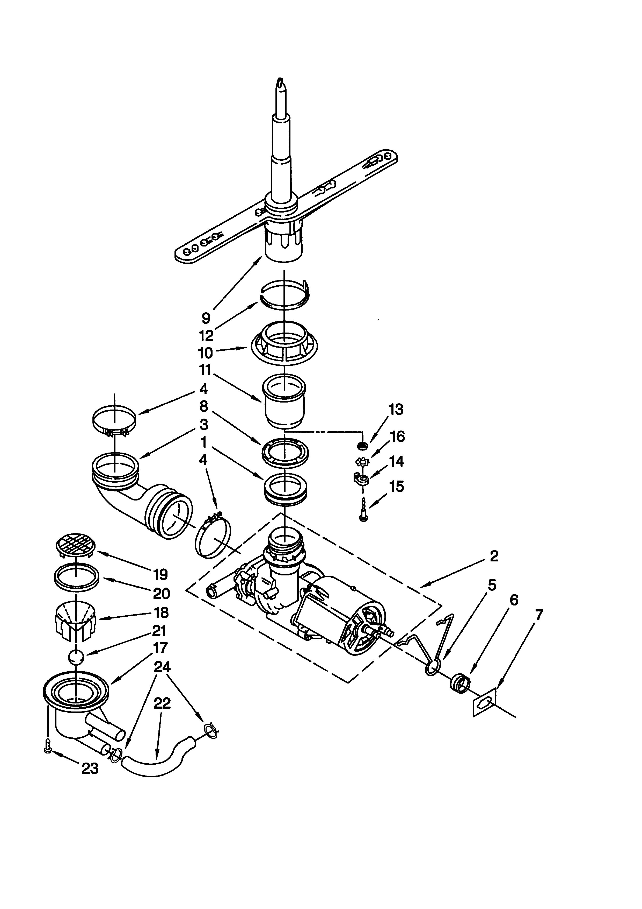 Pump and spray arm