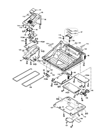 Upper cabinet/p.c.b