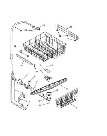 Upper dishrack and water feed