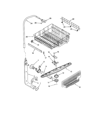 Upper dishrack and water feed