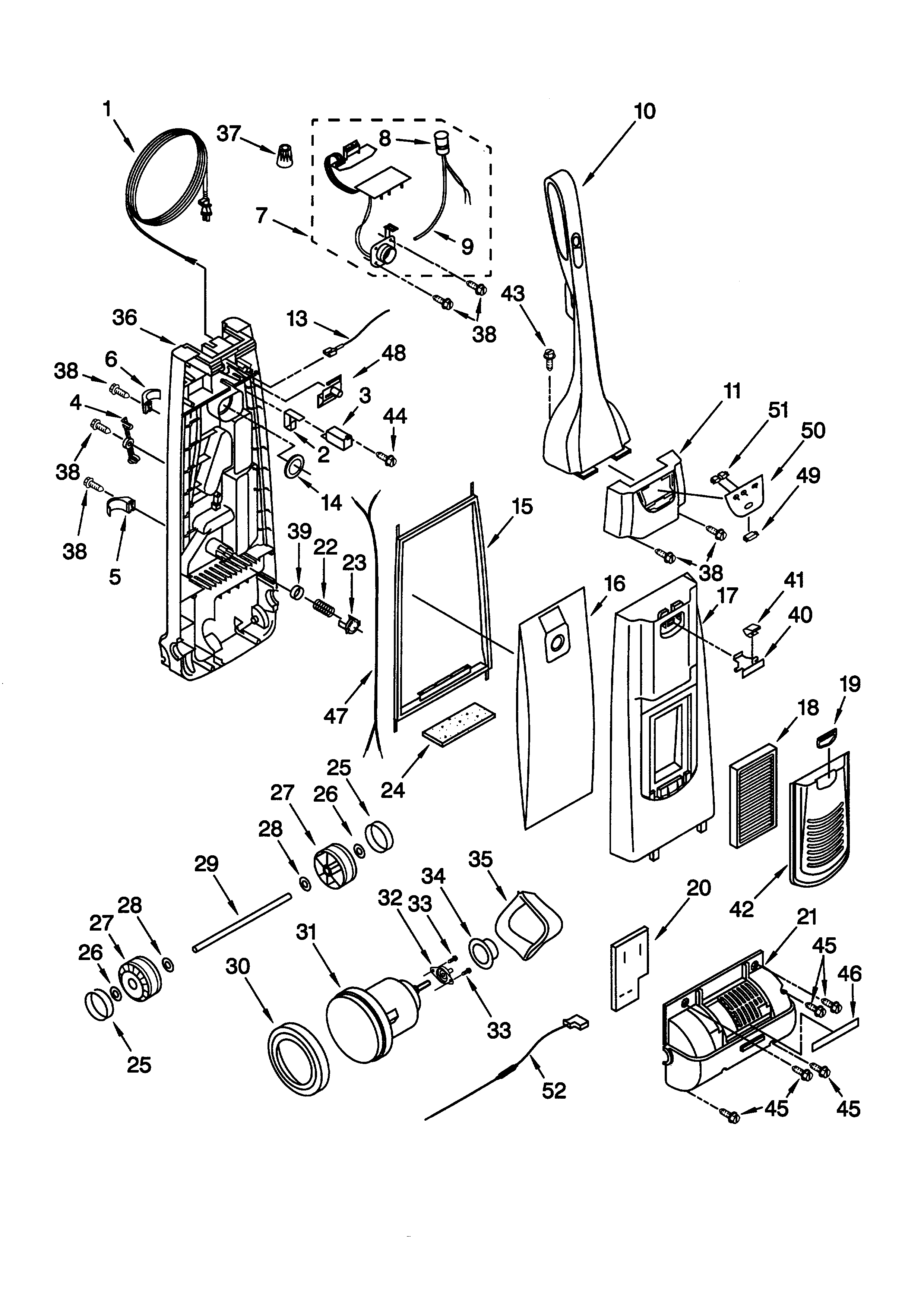 Dust compartment and motor