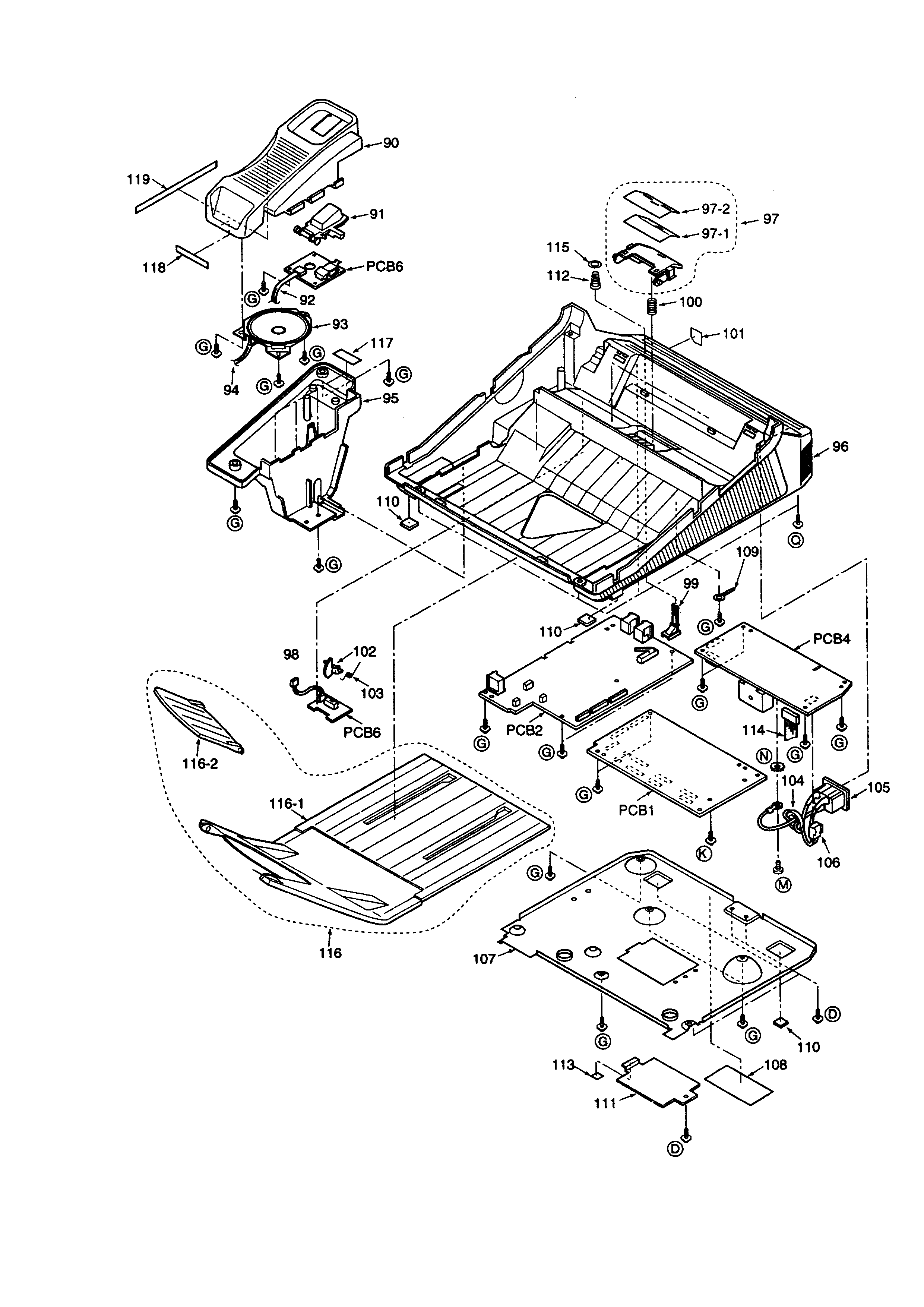 Upper cabinet/p.c.b.  section