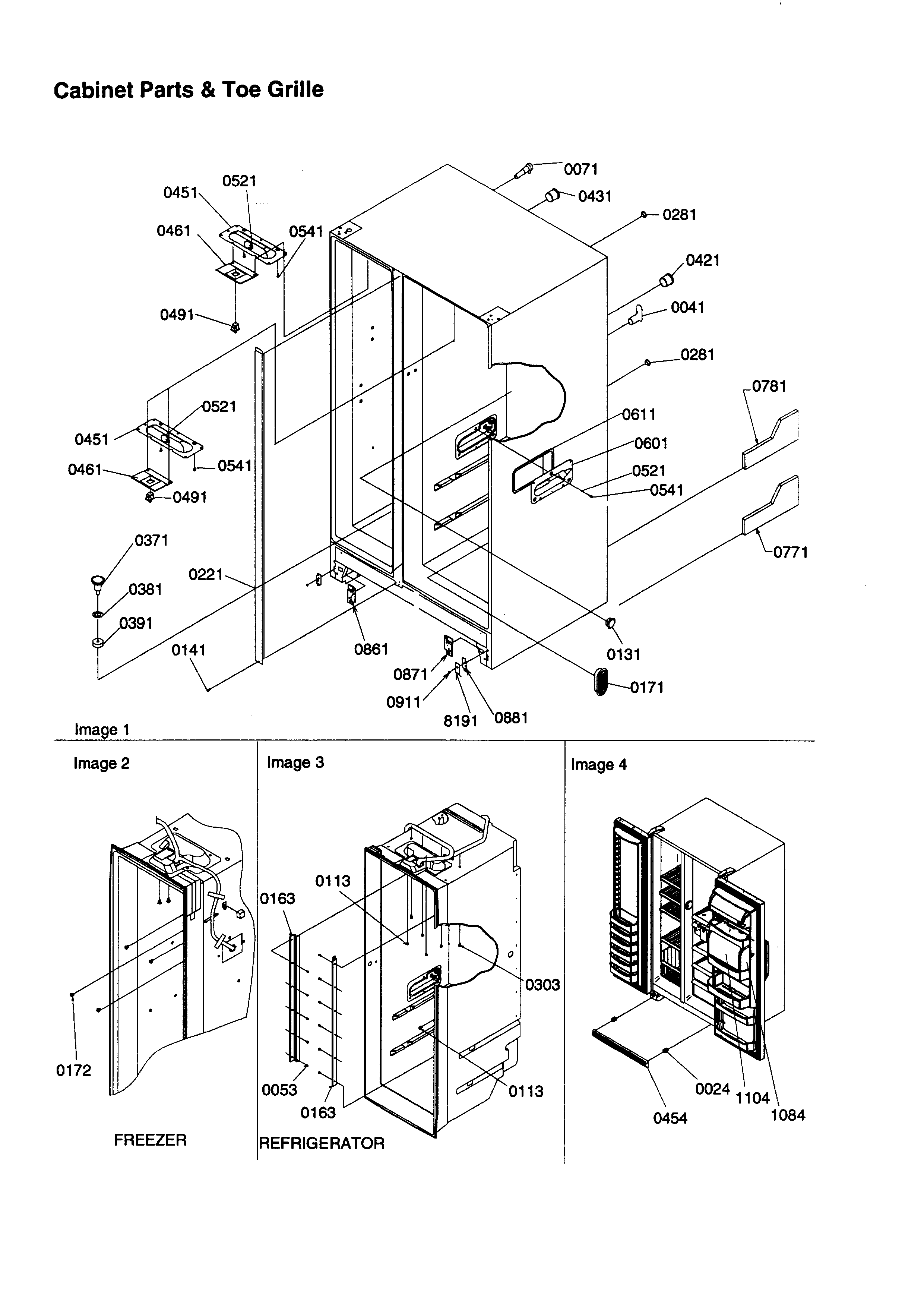 Cabinet parts and toe grille