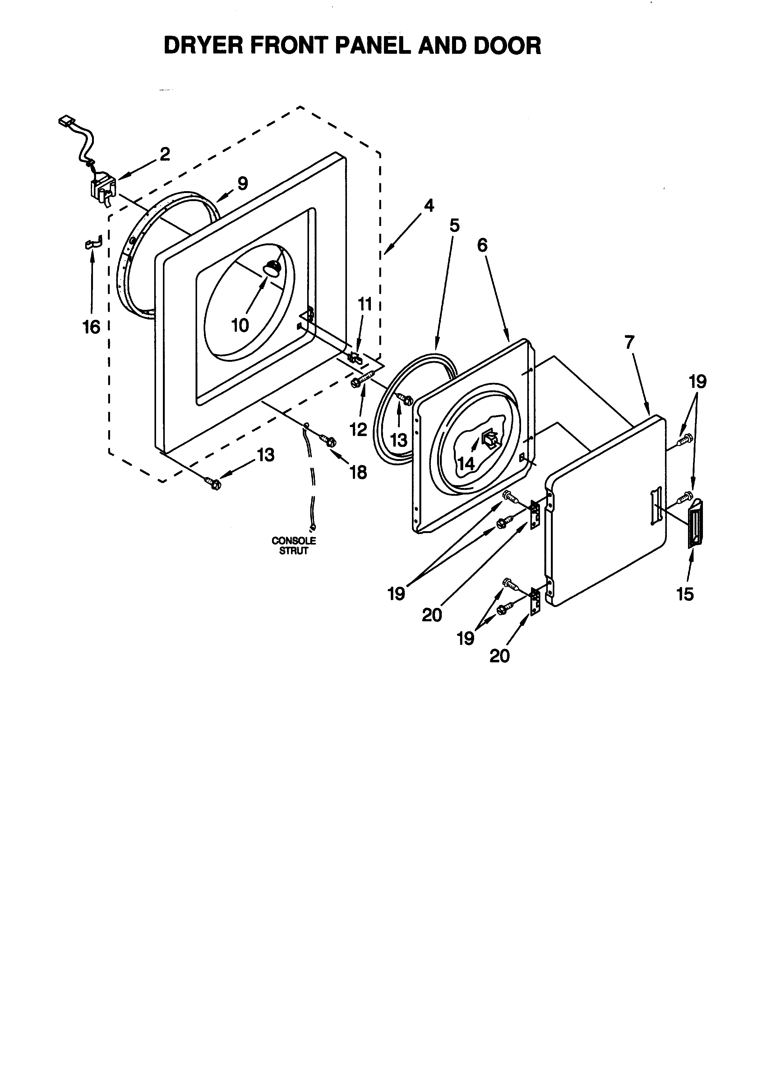 Dryer front panel and door