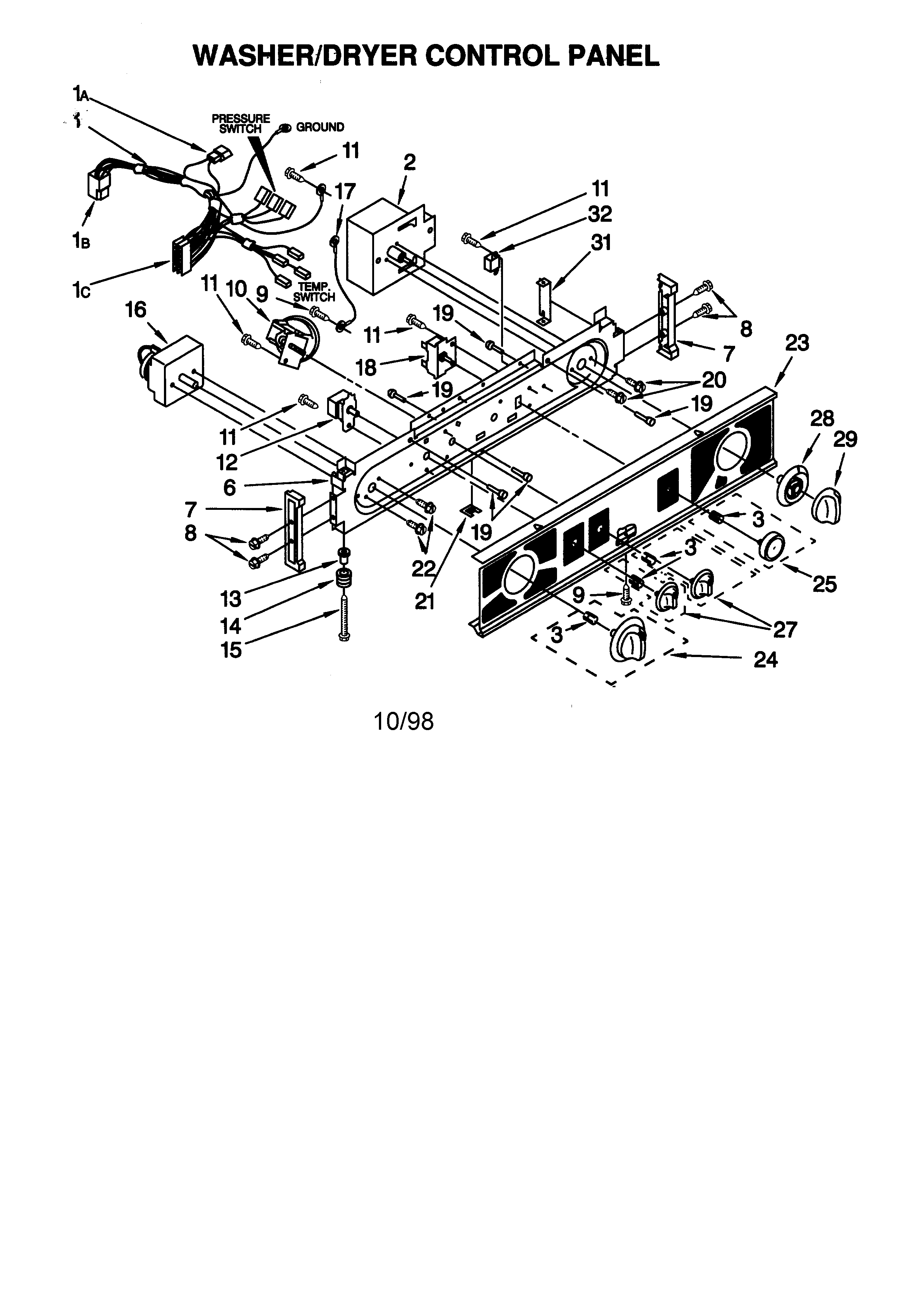 Washer/dryer control panel