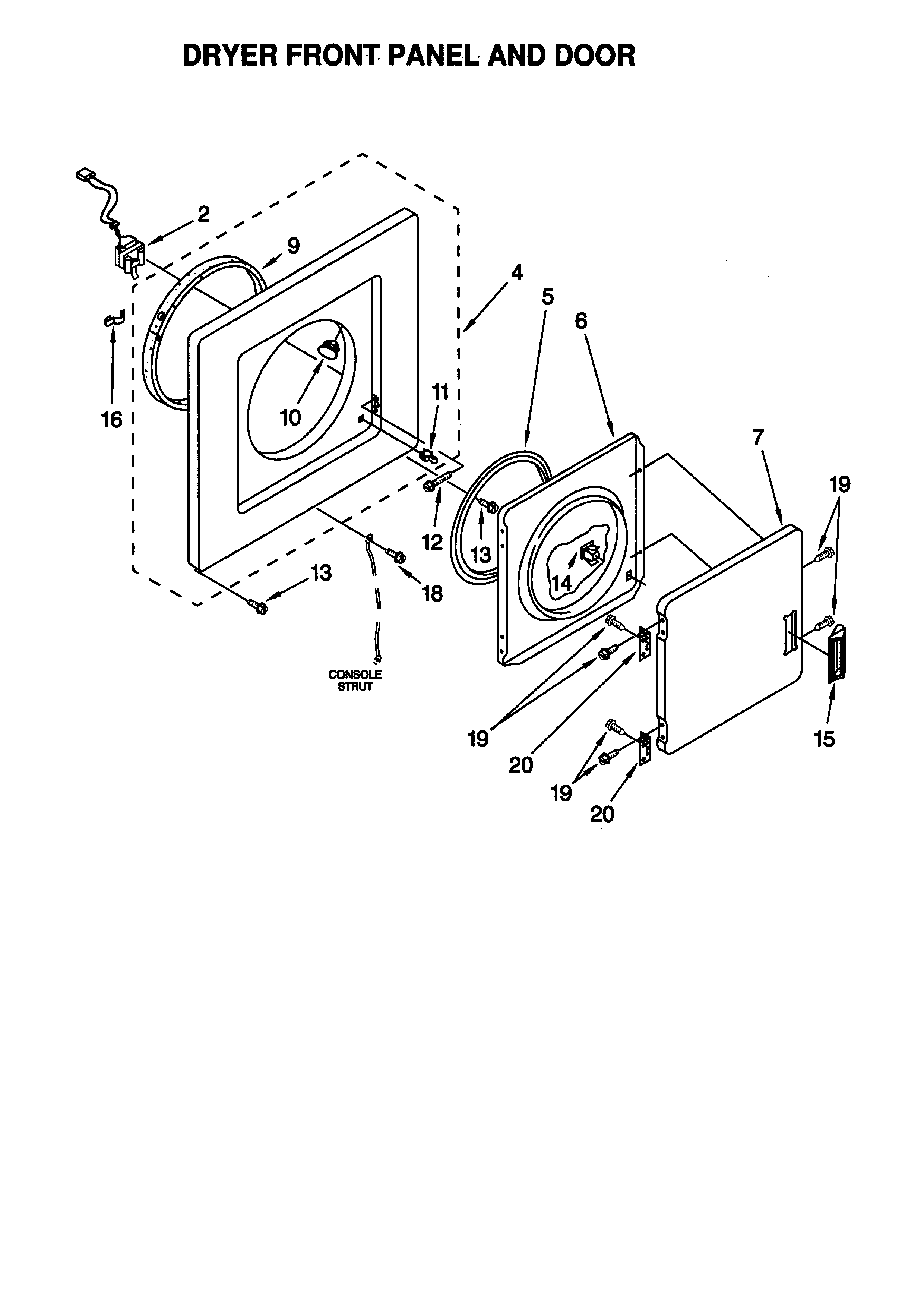Dryer front panel and door