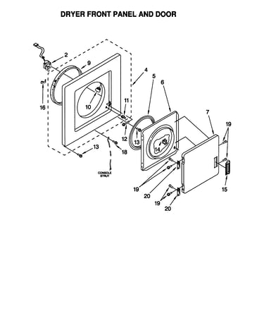Dryer front panel and door