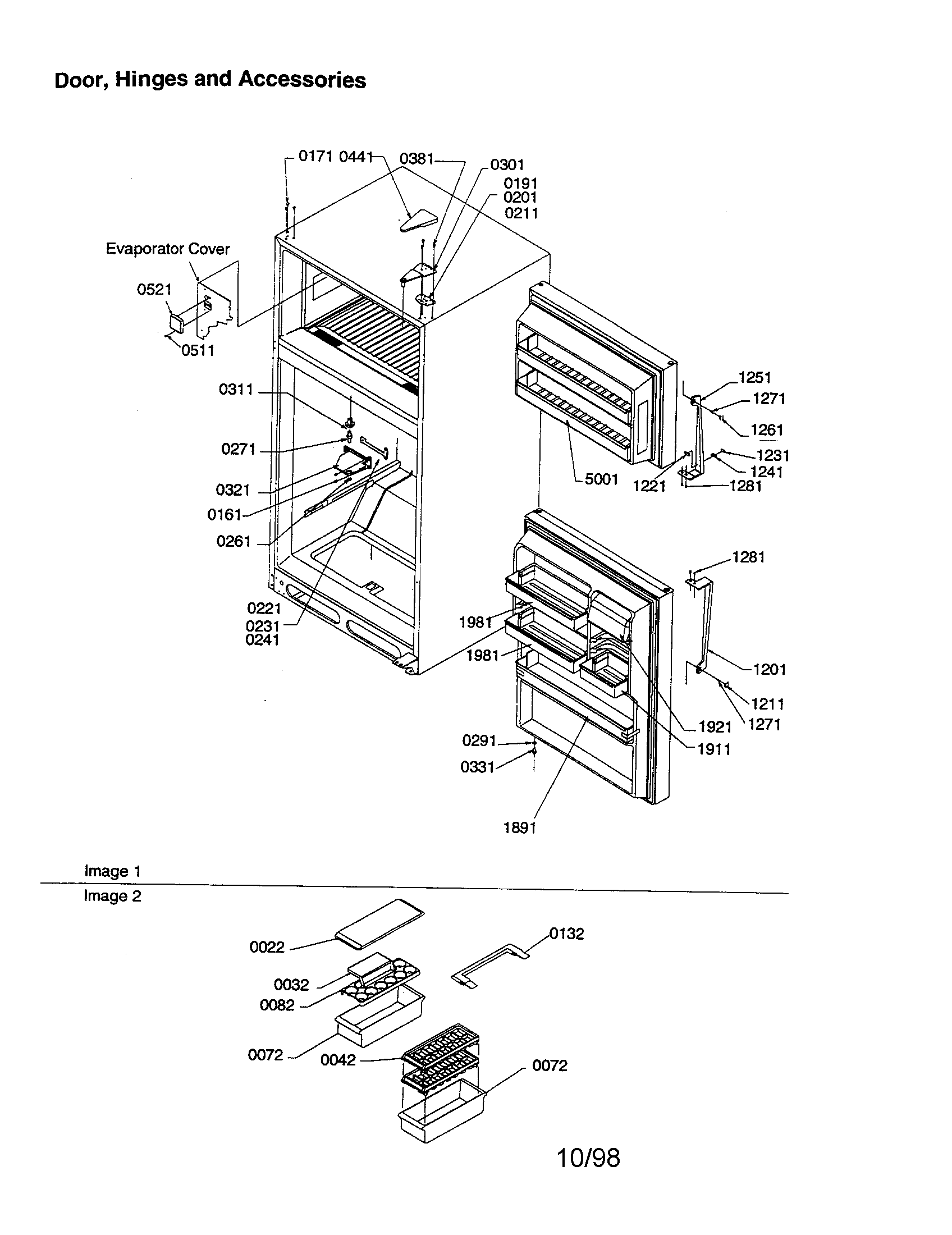 Door, hinges and accessories