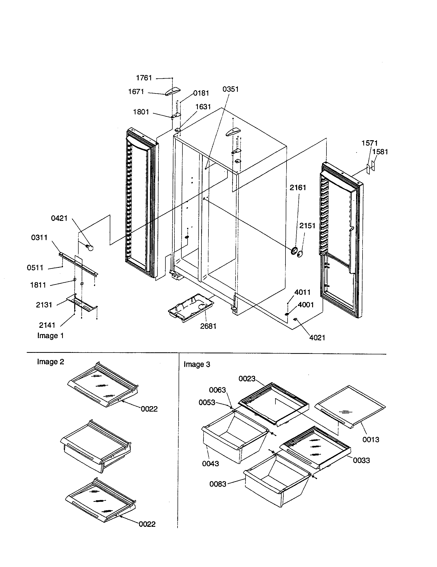 Lights/hinges/shelving assembly