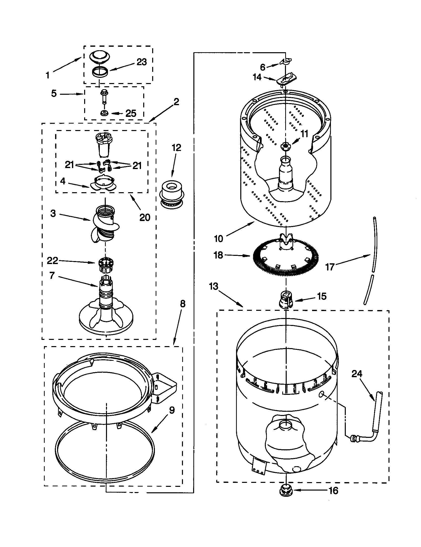 Agitator, basket and tub