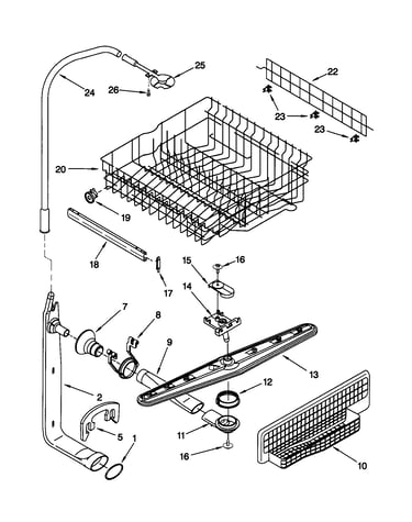 Upper dishrack and water feed