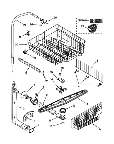 Upper dishrack and water feed