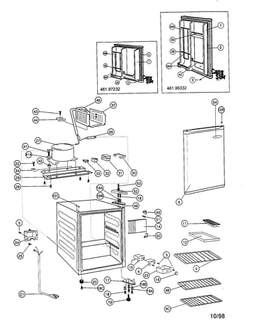 Door/compressor/shelves