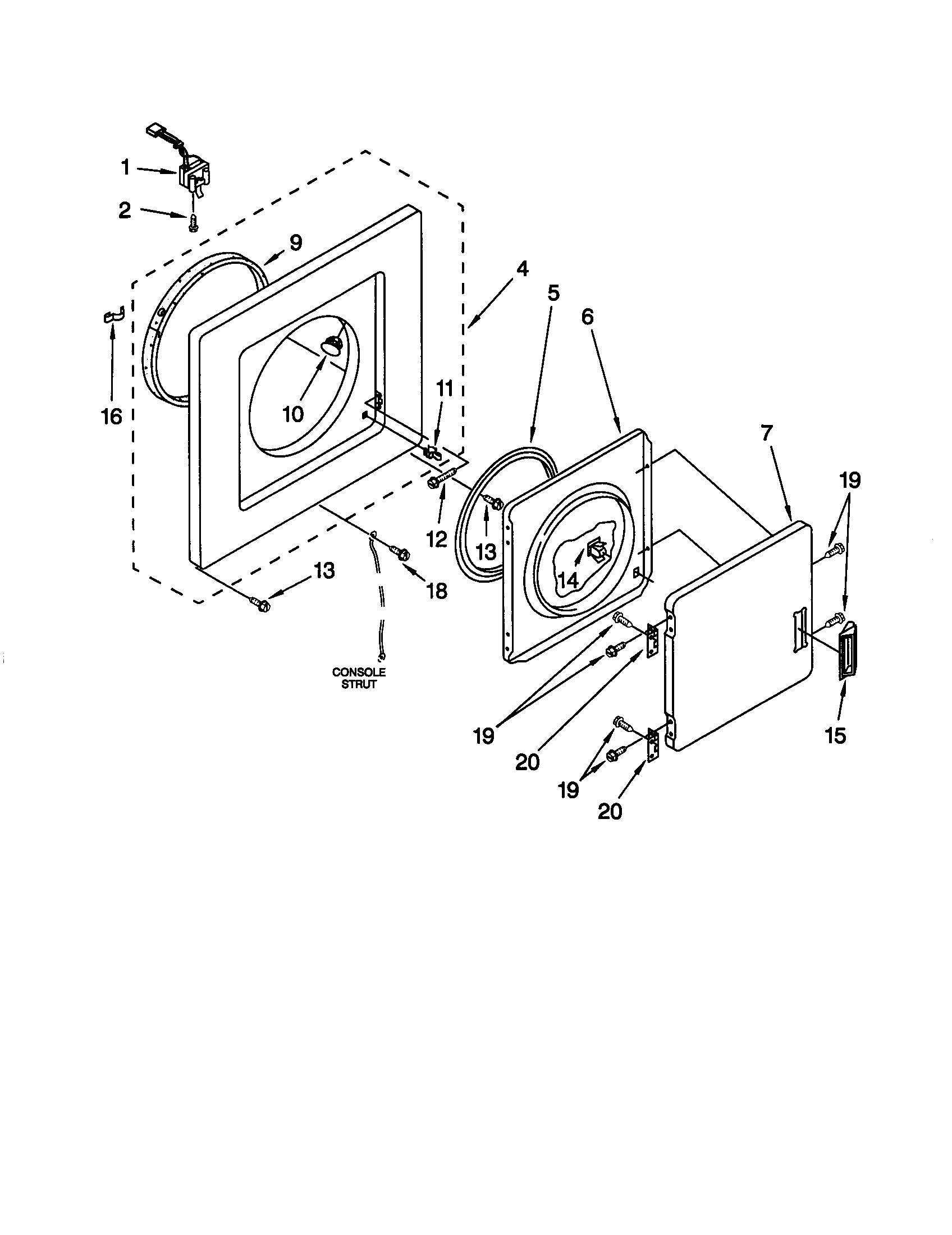 Dryer front panel and door