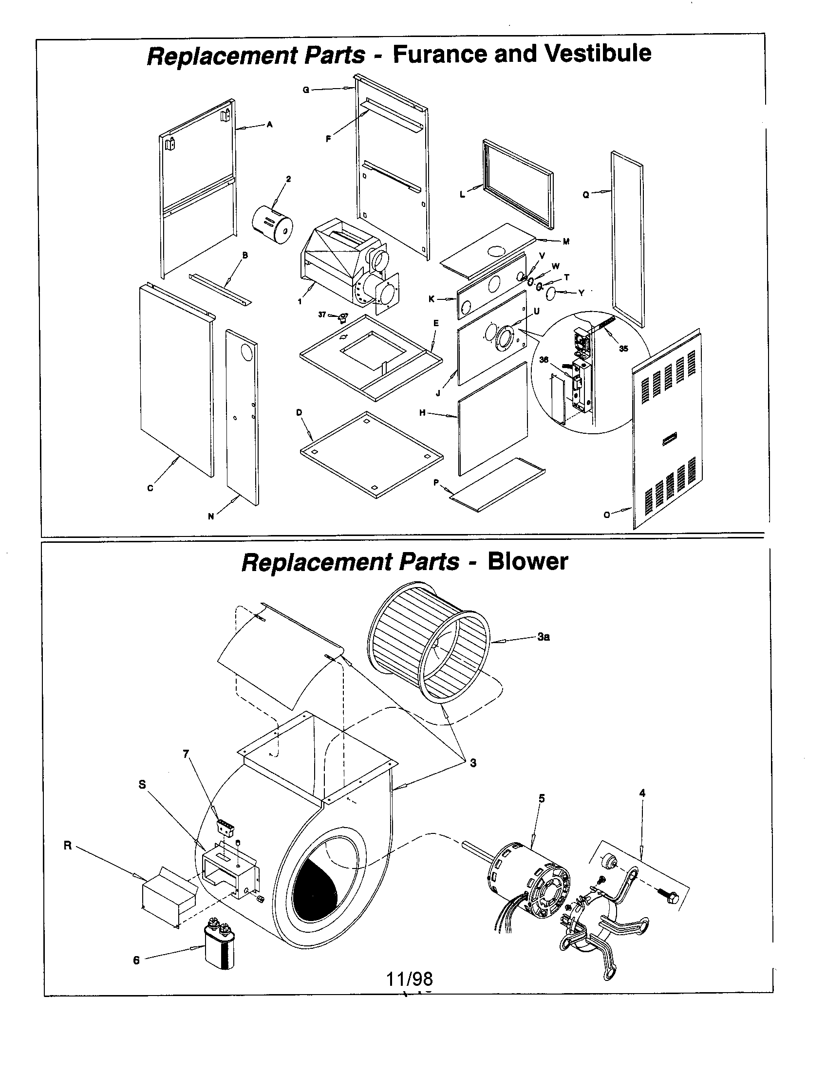 REPLACEMENT PARTS-FURNACE/VESTIBULE/BLOWER