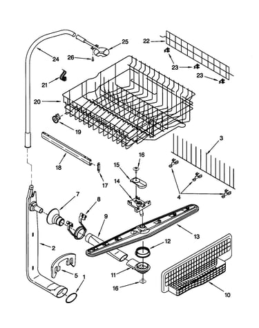 Upper dishrack and water feed