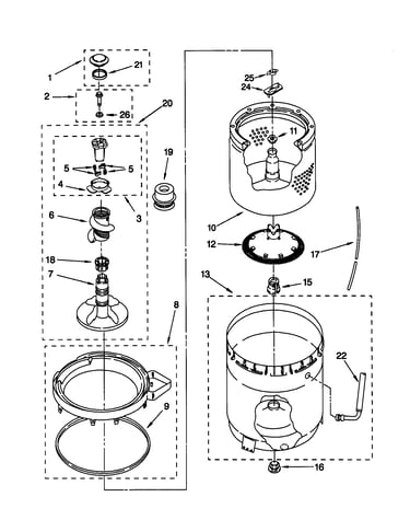 Agitator, basket and tub