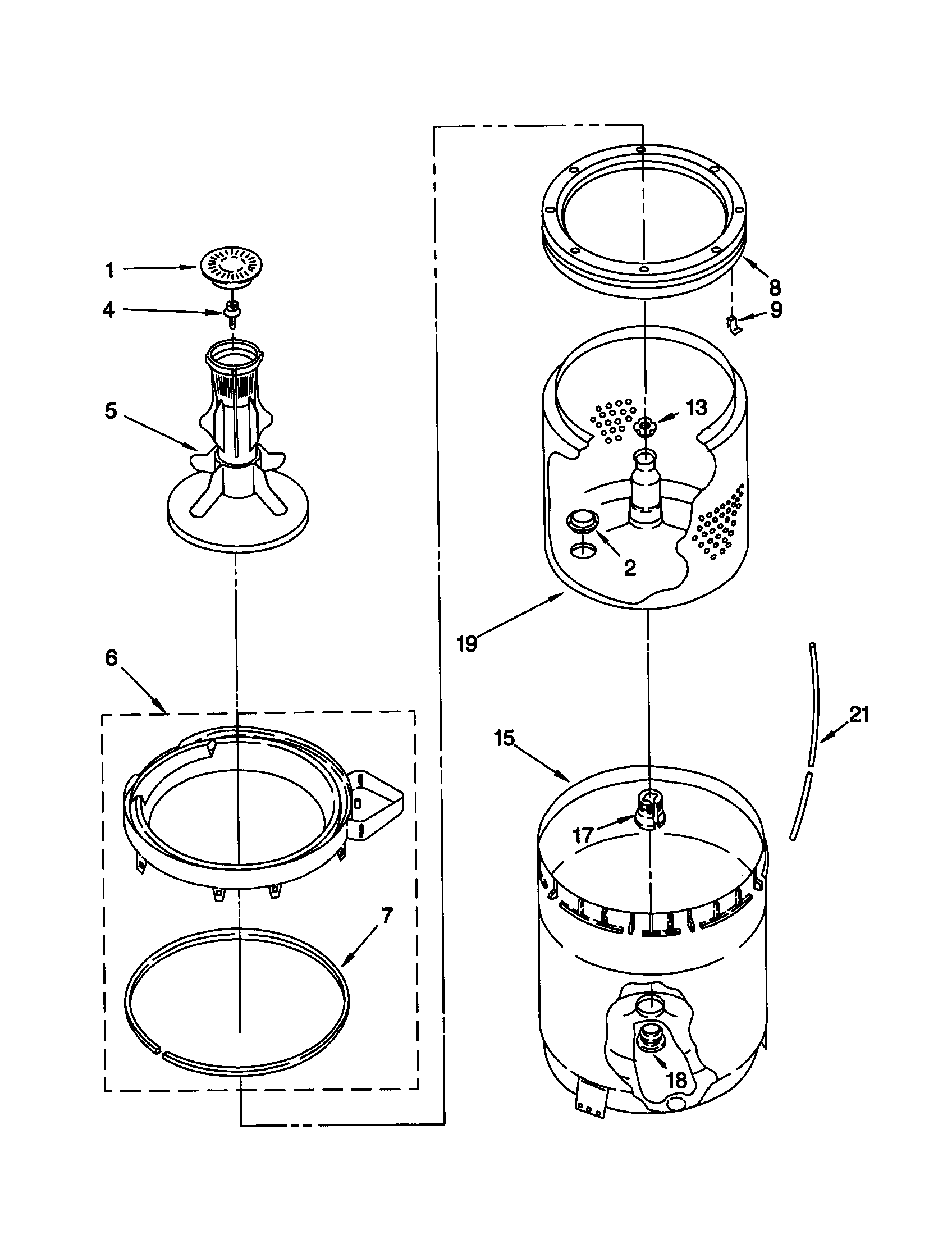 Agitator, basket and tub