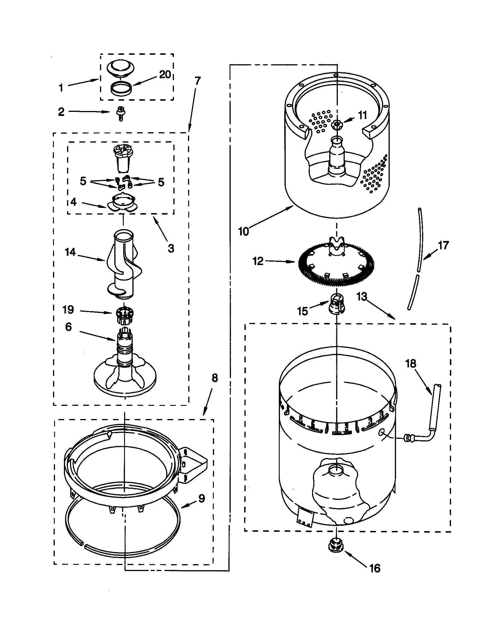 AGITATOR, BASKET AND TUB