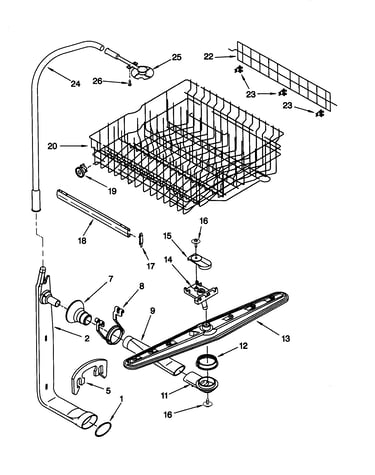 Upper dishrack and water feed