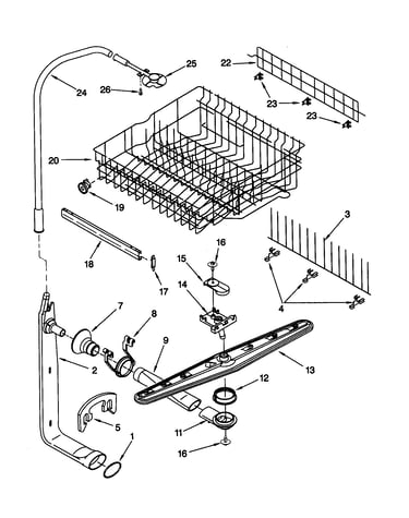 Upper dishrack and water feed