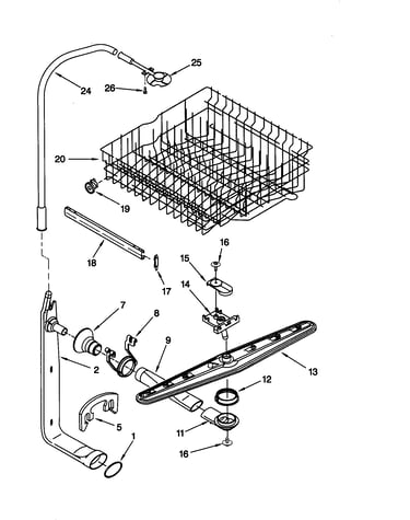 Upper dishrack and water feed