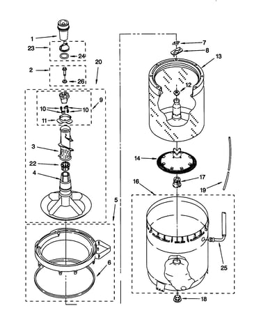 Agitator, basket and tub