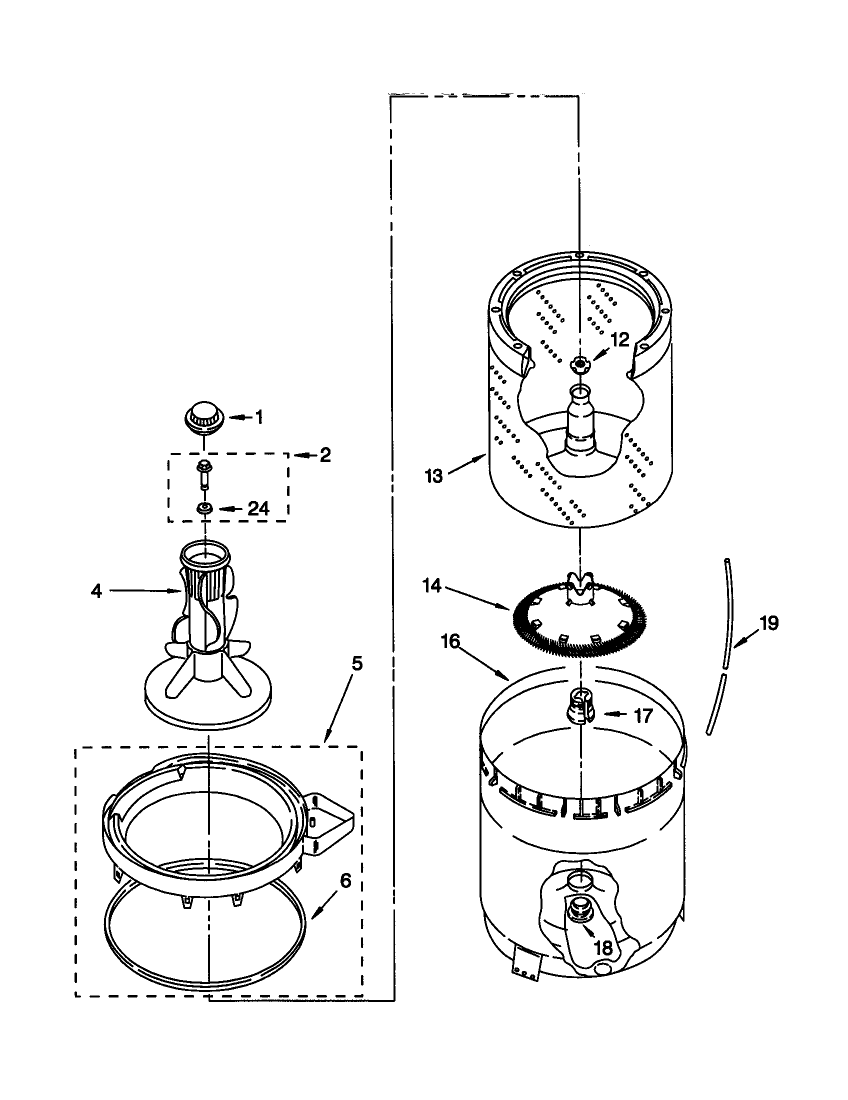 Agitator, basket and tub