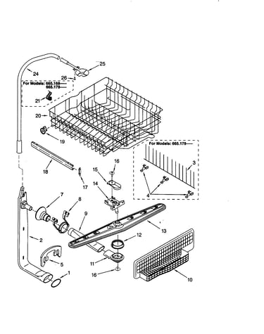Upper dishrack and water feed