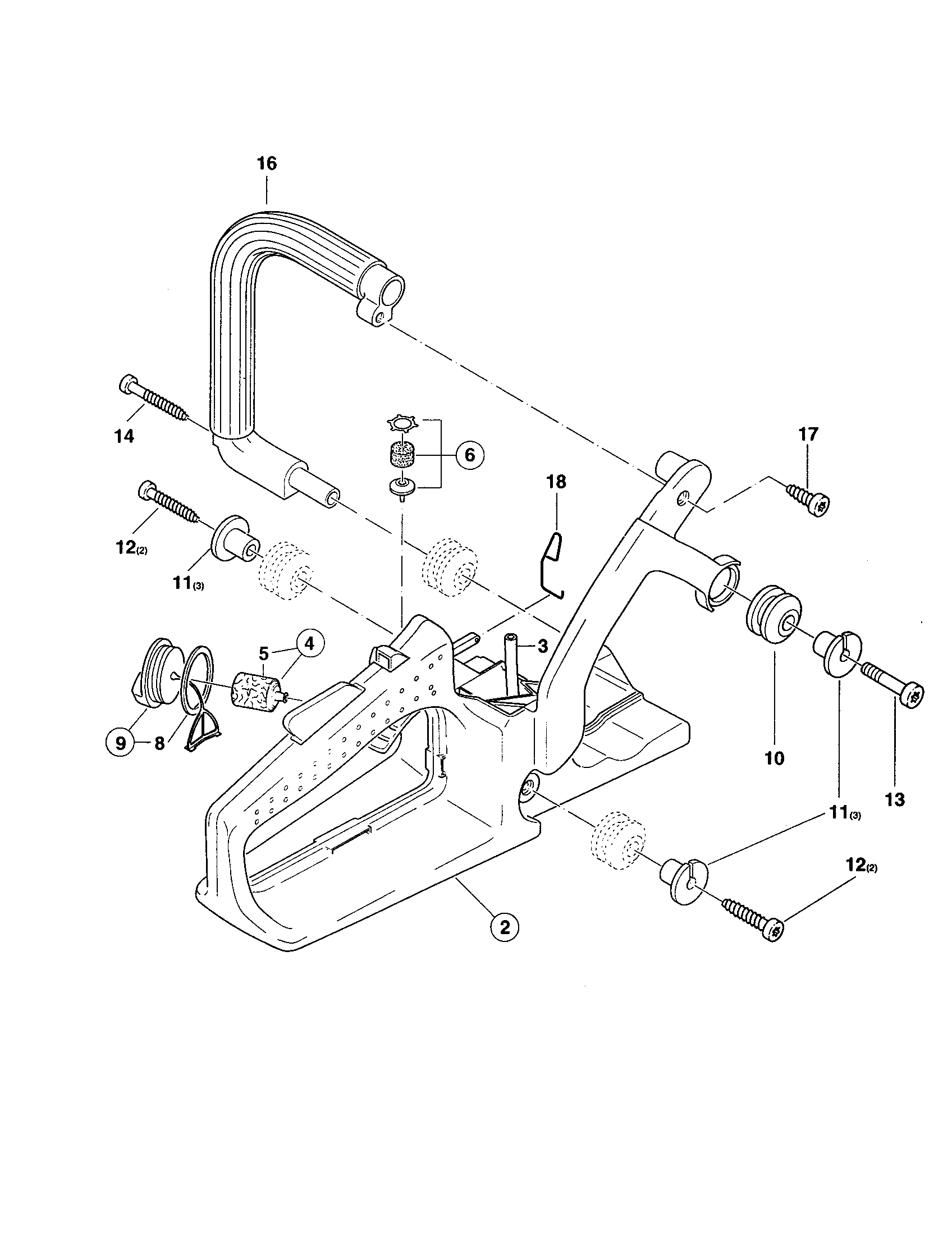 Fuel tank/tubular grip/buffer
