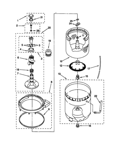 Agitator, basket and tub