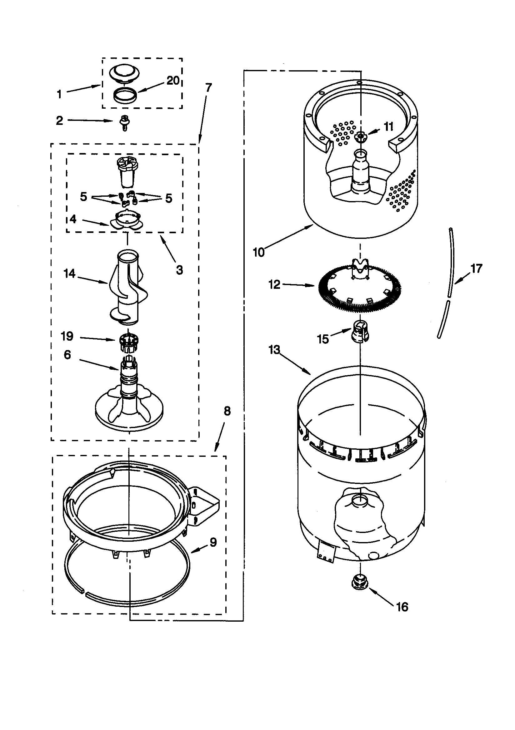 Agitator, basket and tub