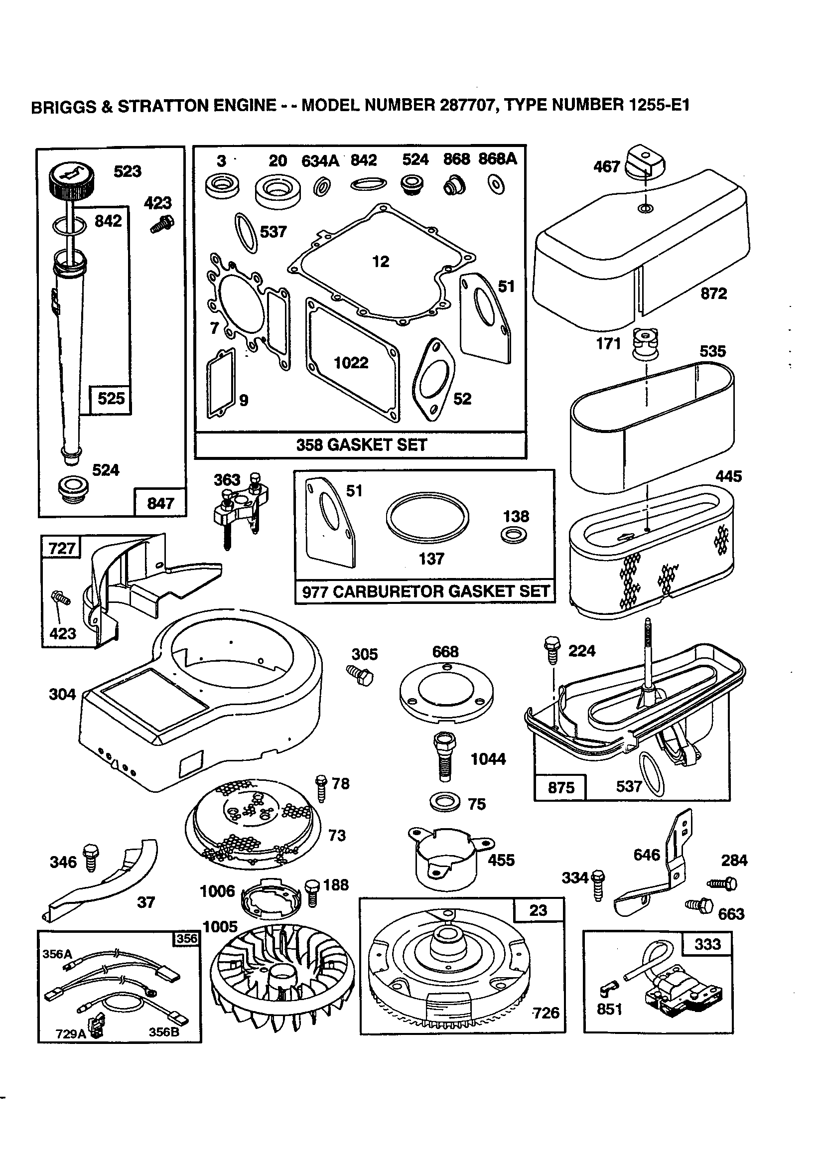 Flywheel/air cleaner assembly and gasket set