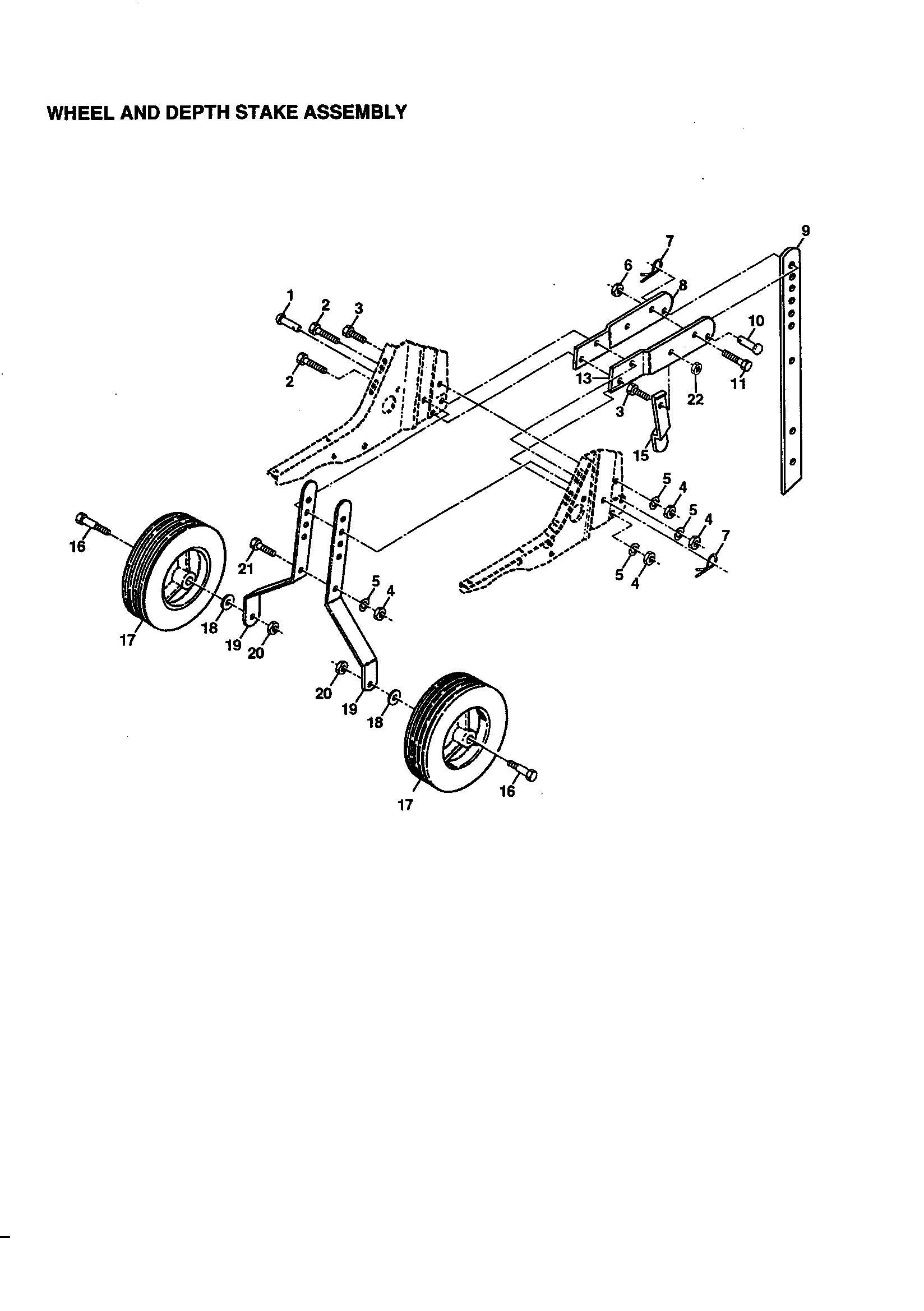 Wheel and depth stake assembly