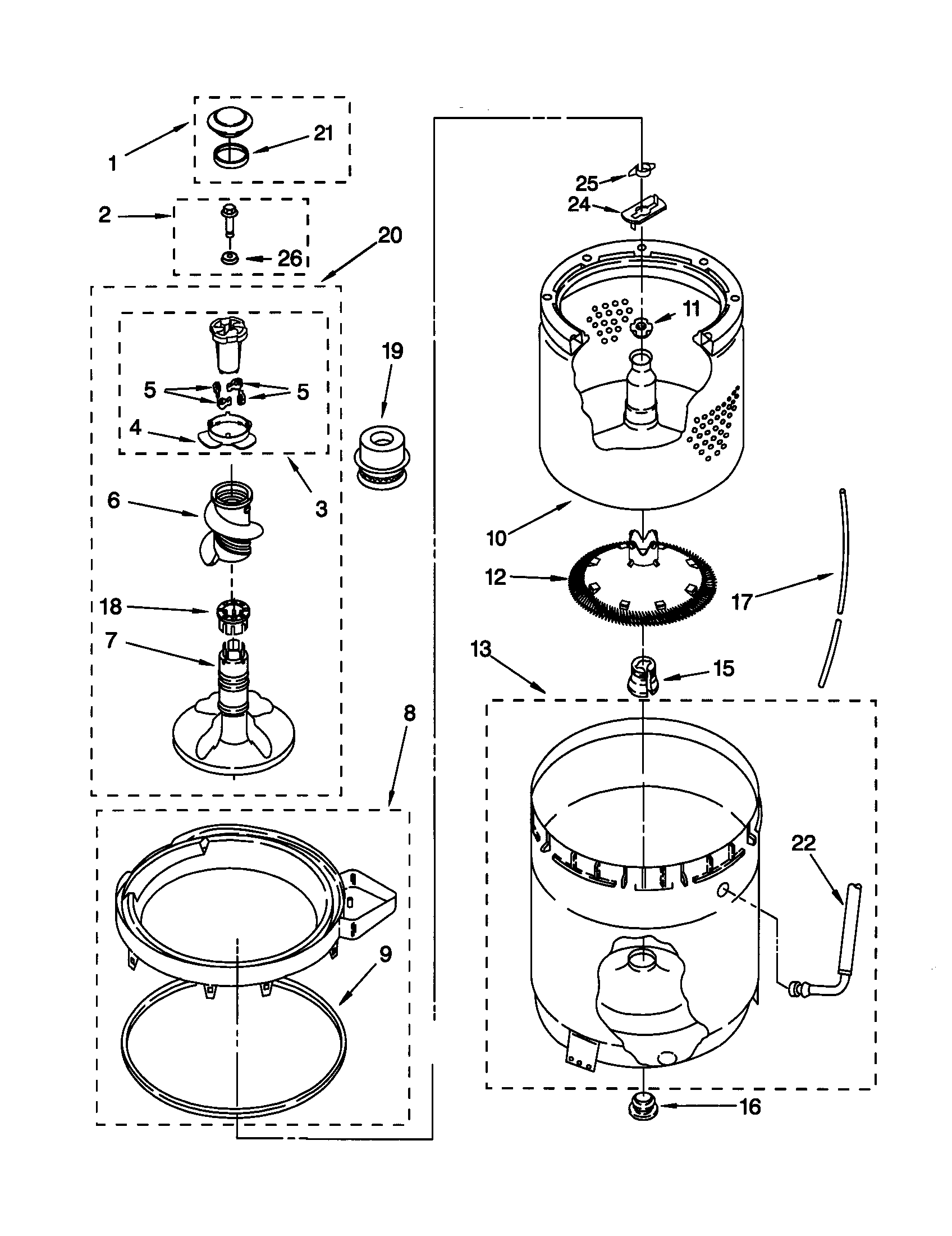 Agitator/basket/tub