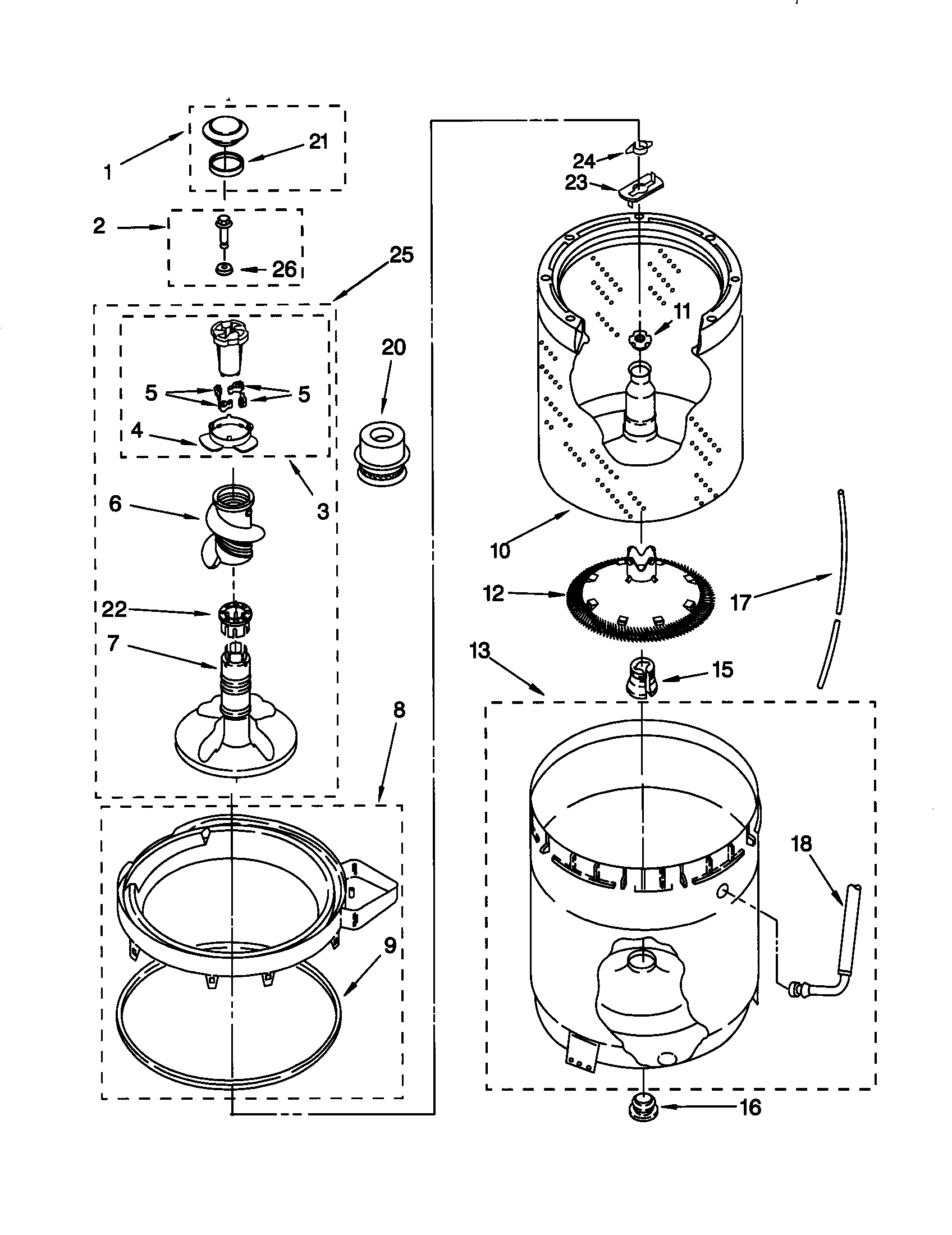 Agitator/basket/tub