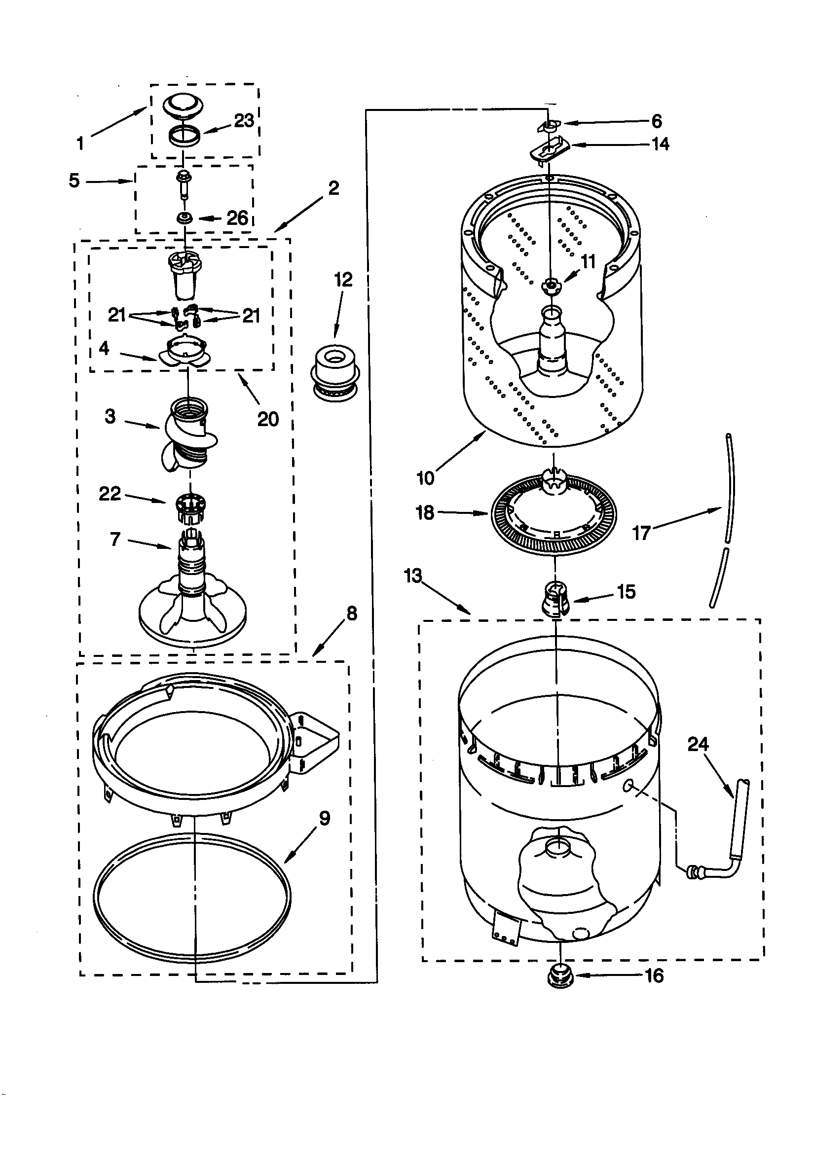 Agitator/basket/tub