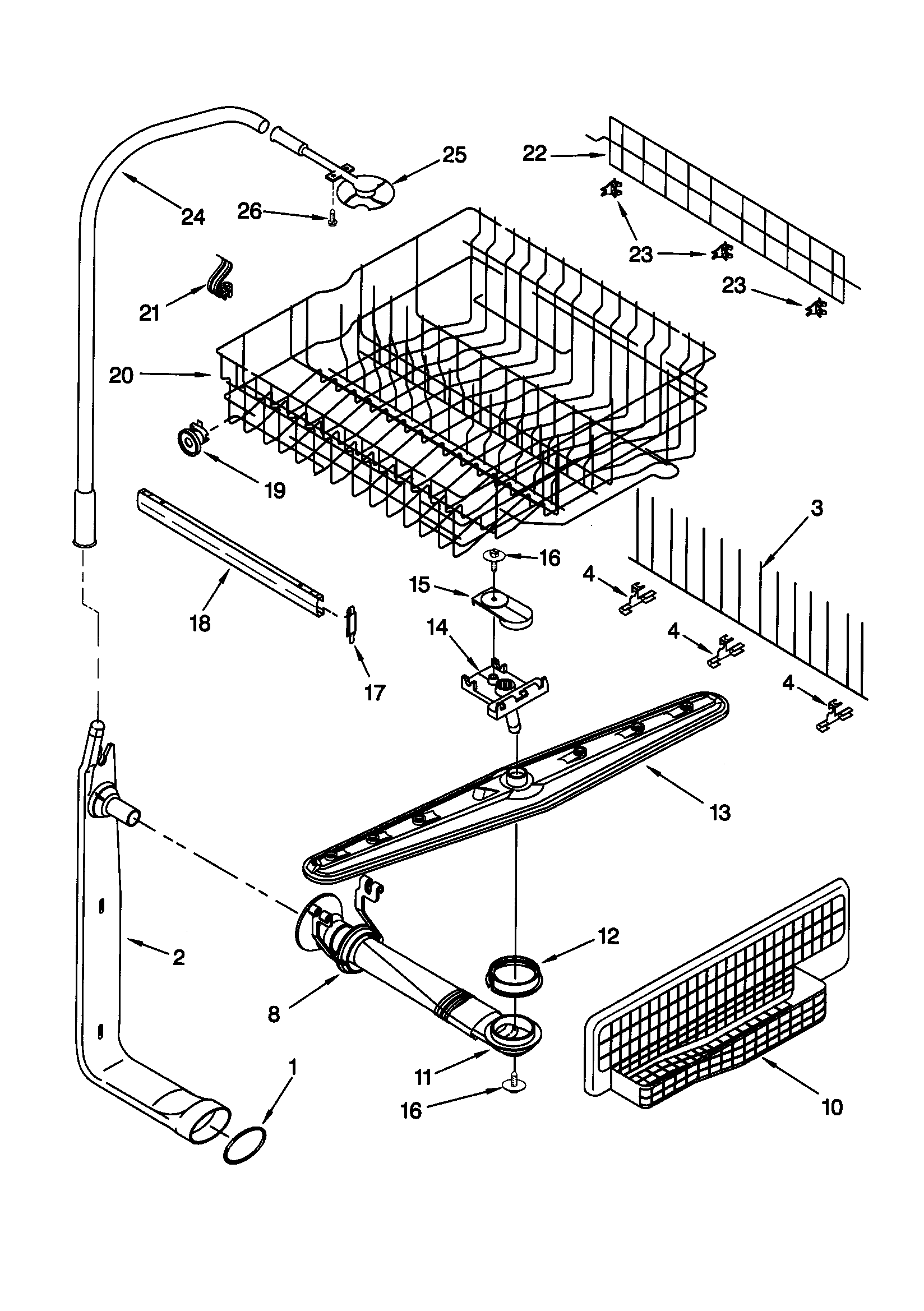 Upper dishrack/water feed